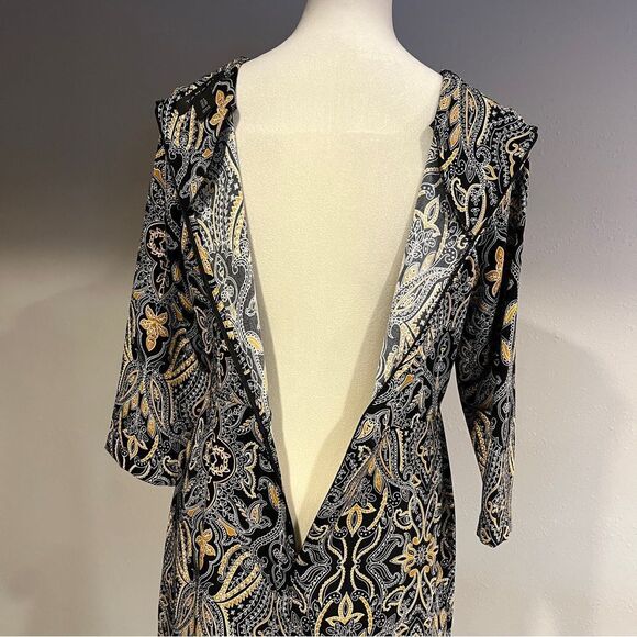 Tahari Black and Gold Mini Sheath Dress with 3/4 Sleeves - Picture 10 of 15